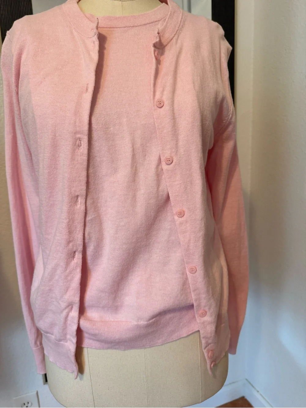 J. Crew Light Pink Crewneck Sweater with Matching Cardigan